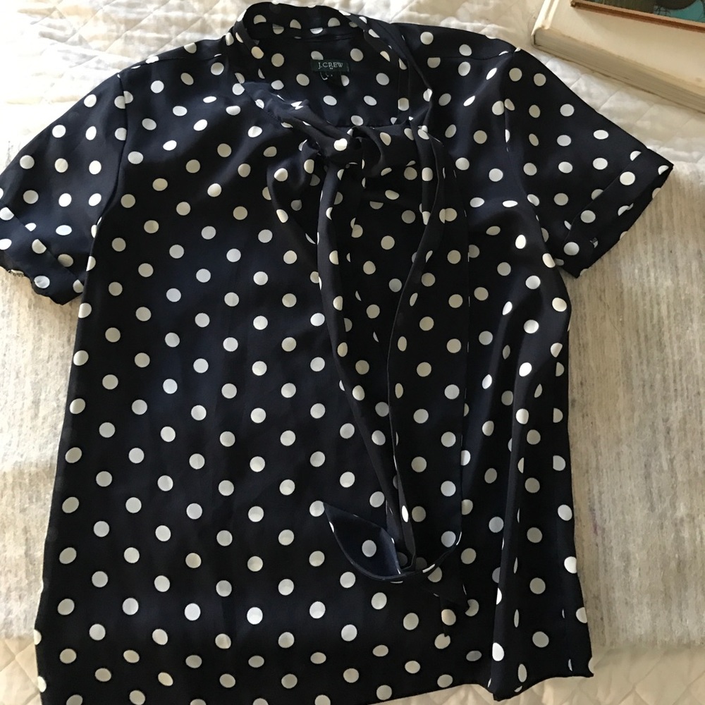 J.crew navy and white polka dot blouse